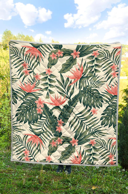 Tropical Flower Palm Leaves Premium Quilt-JTAMIGO.COM