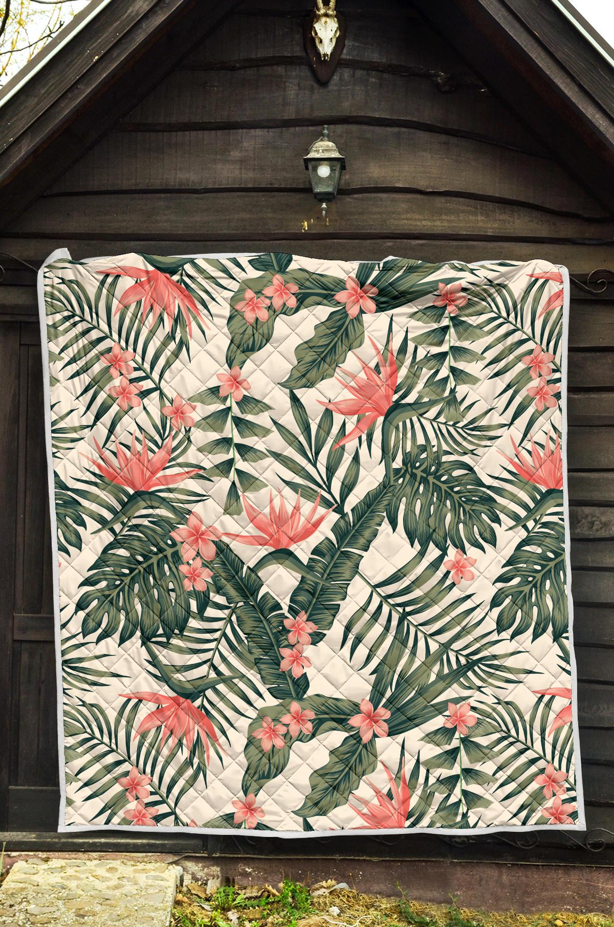 Tropical Flower Palm Leaves Premium Quilt-JTAMIGO.COM