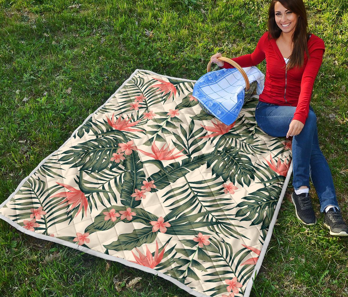 Tropical Flower Palm Leaves Premium Quilt-JTAMIGO.COM