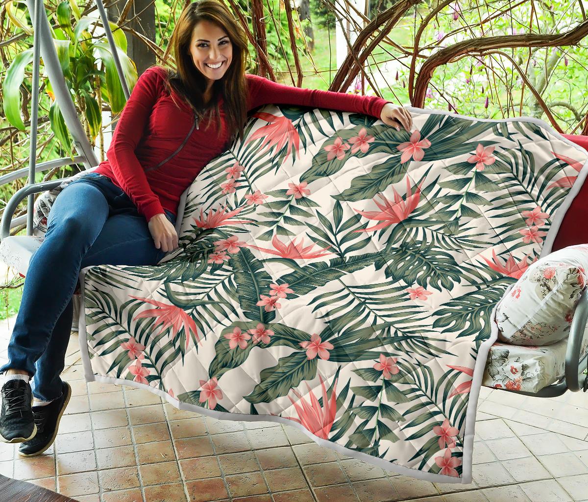 Tropical Flower Palm Leaves Premium Quilt-JTAMIGO.COM