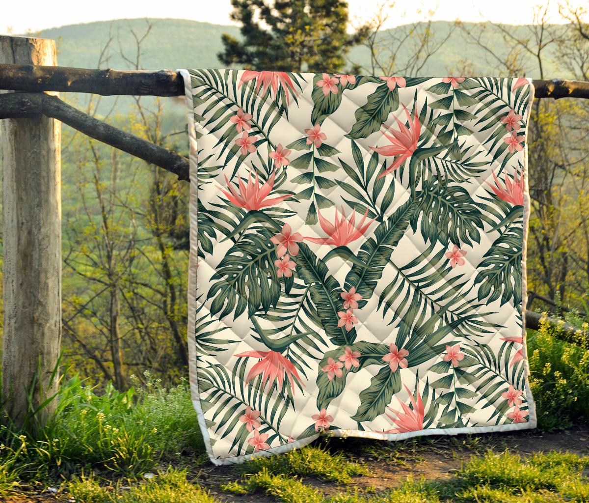 Tropical Flower Palm Leaves Premium Quilt-JTAMIGO.COM