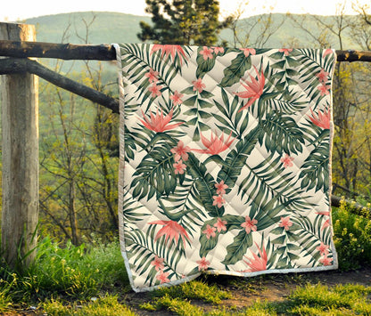 Tropical Flower Palm Leaves Premium Quilt-JTAMIGO.COM