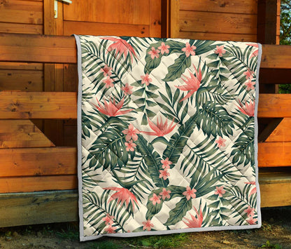 Tropical Flower Palm Leaves Premium Quilt-JTAMIGO.COM
