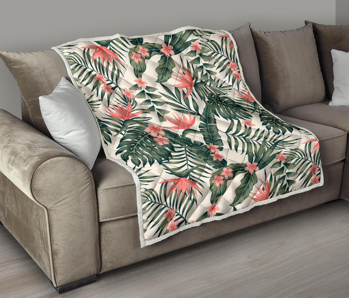 Tropical Flower Palm Leaves Premium Quilt-JTAMIGO.COM