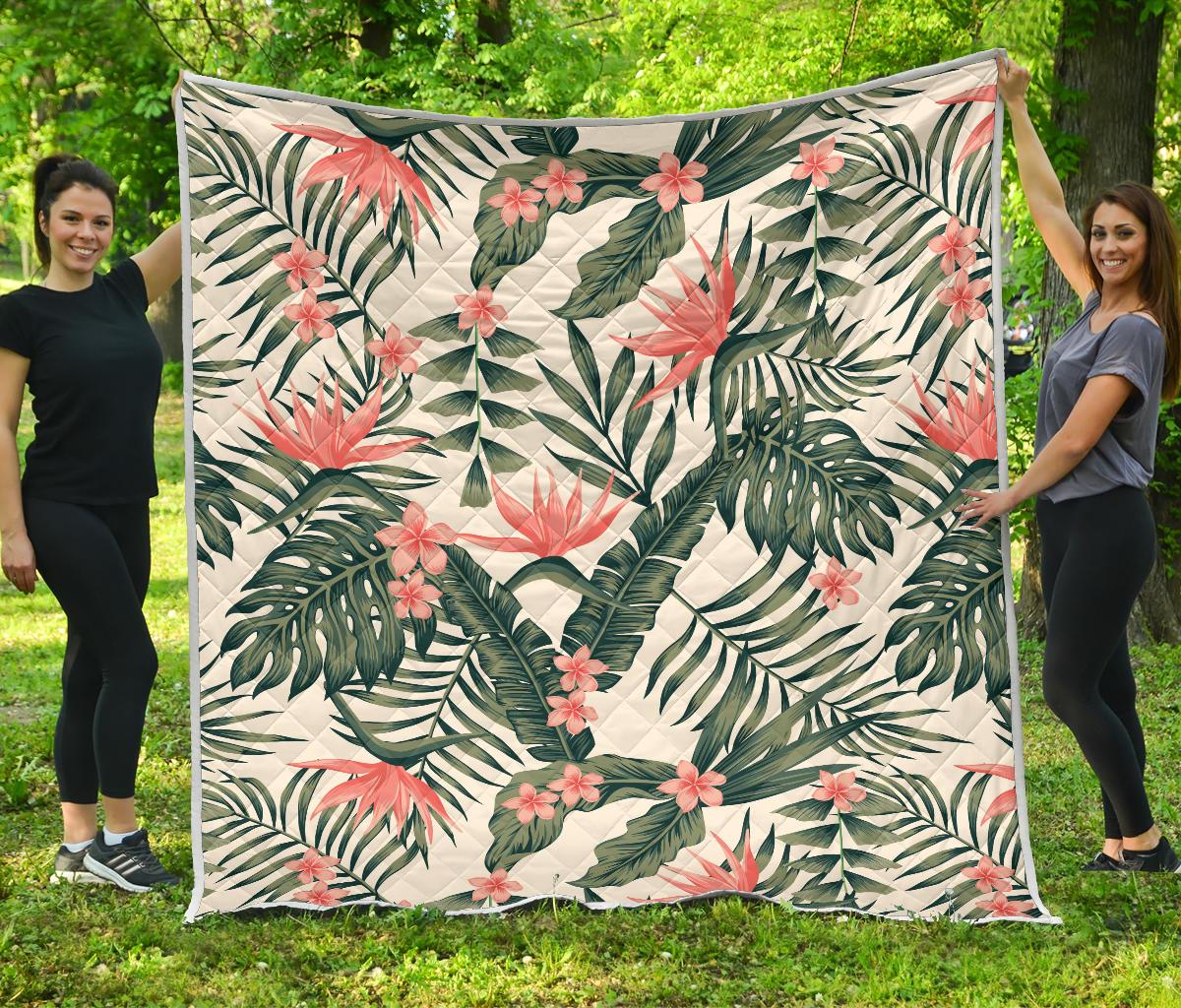 Tropical Flower Palm Leaves Premium Quilt-JTAMIGO.COM