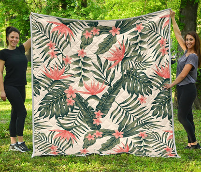 Tropical Flower Palm Leaves Premium Quilt-JTAMIGO.COM