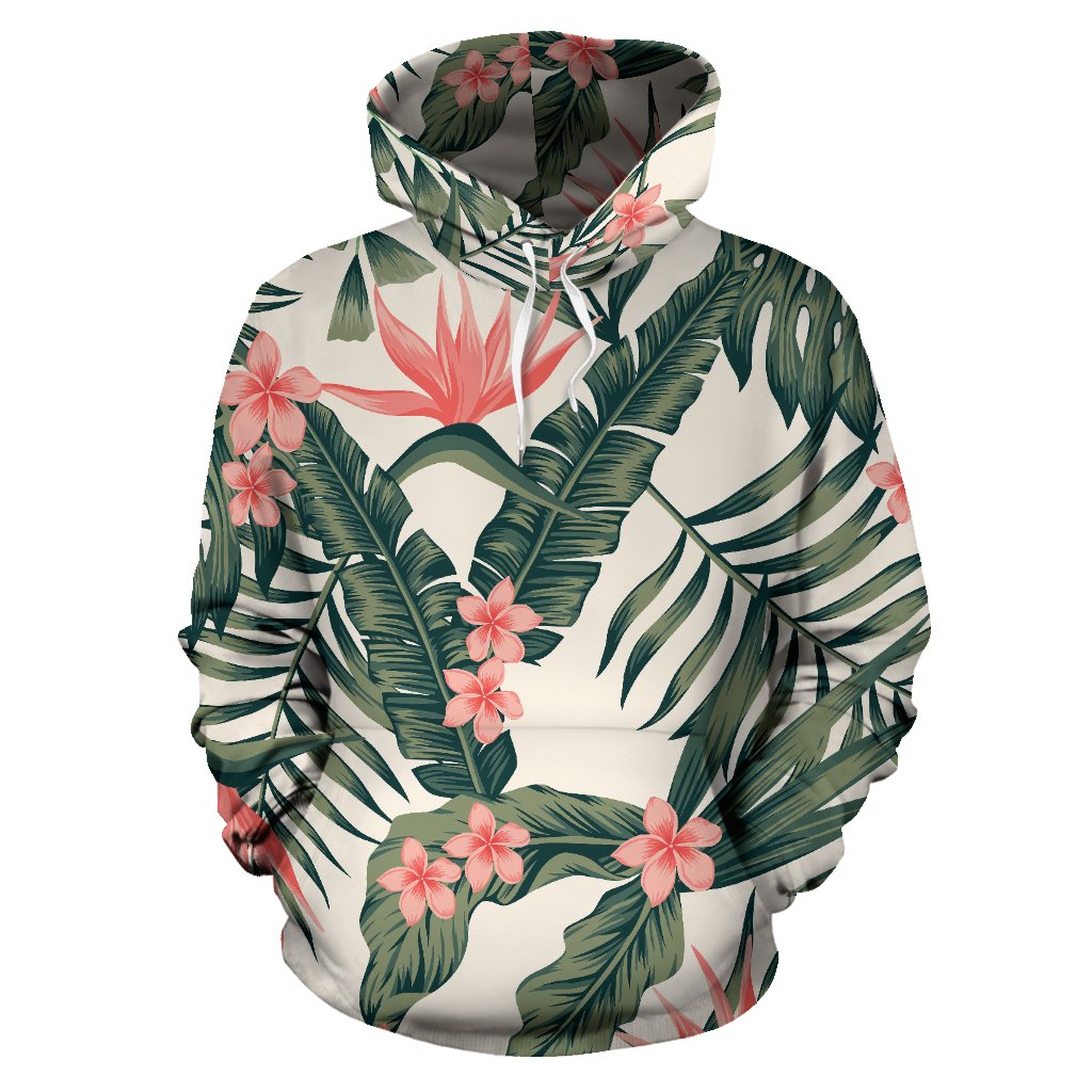Tropical Flower Palm Leaves Pullover Hoodie