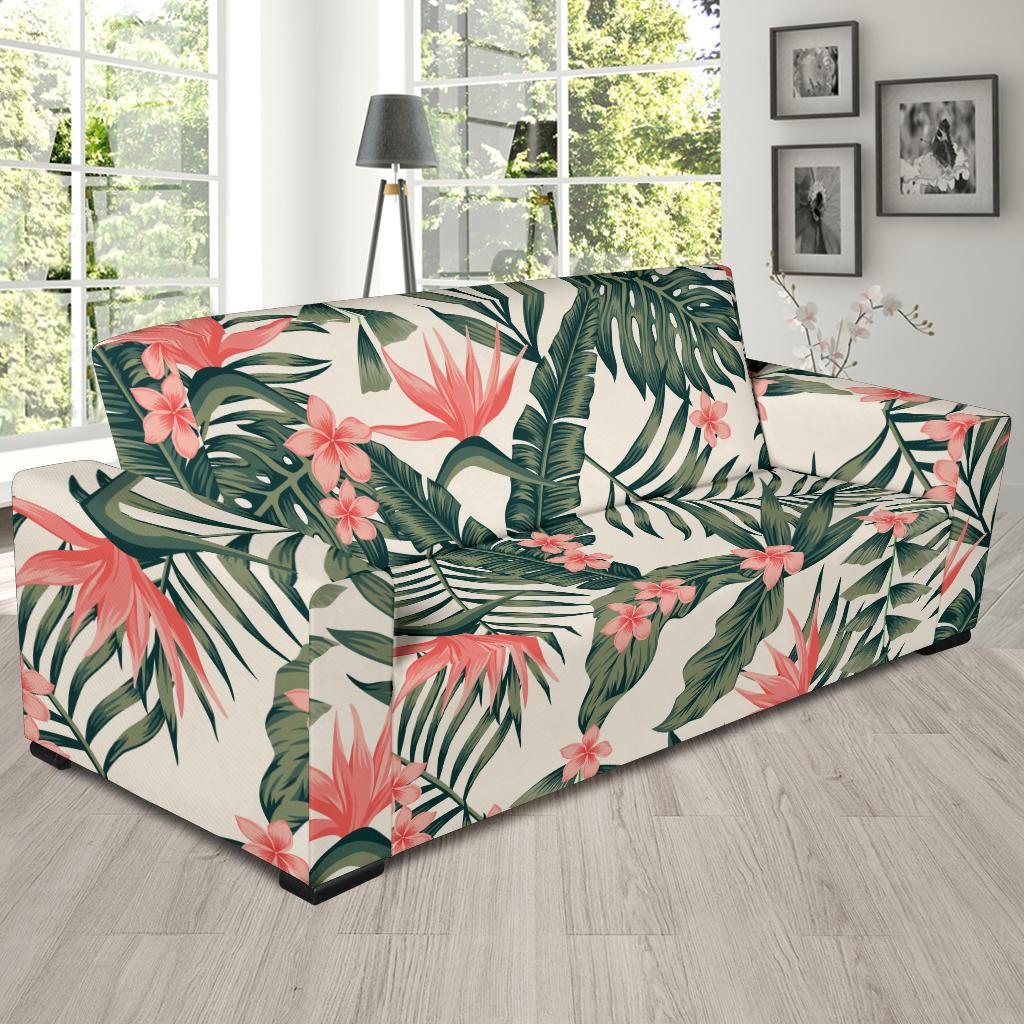 Tropical Flower Palm Leaves Sofa Slipcover-JTAMIGO.COM