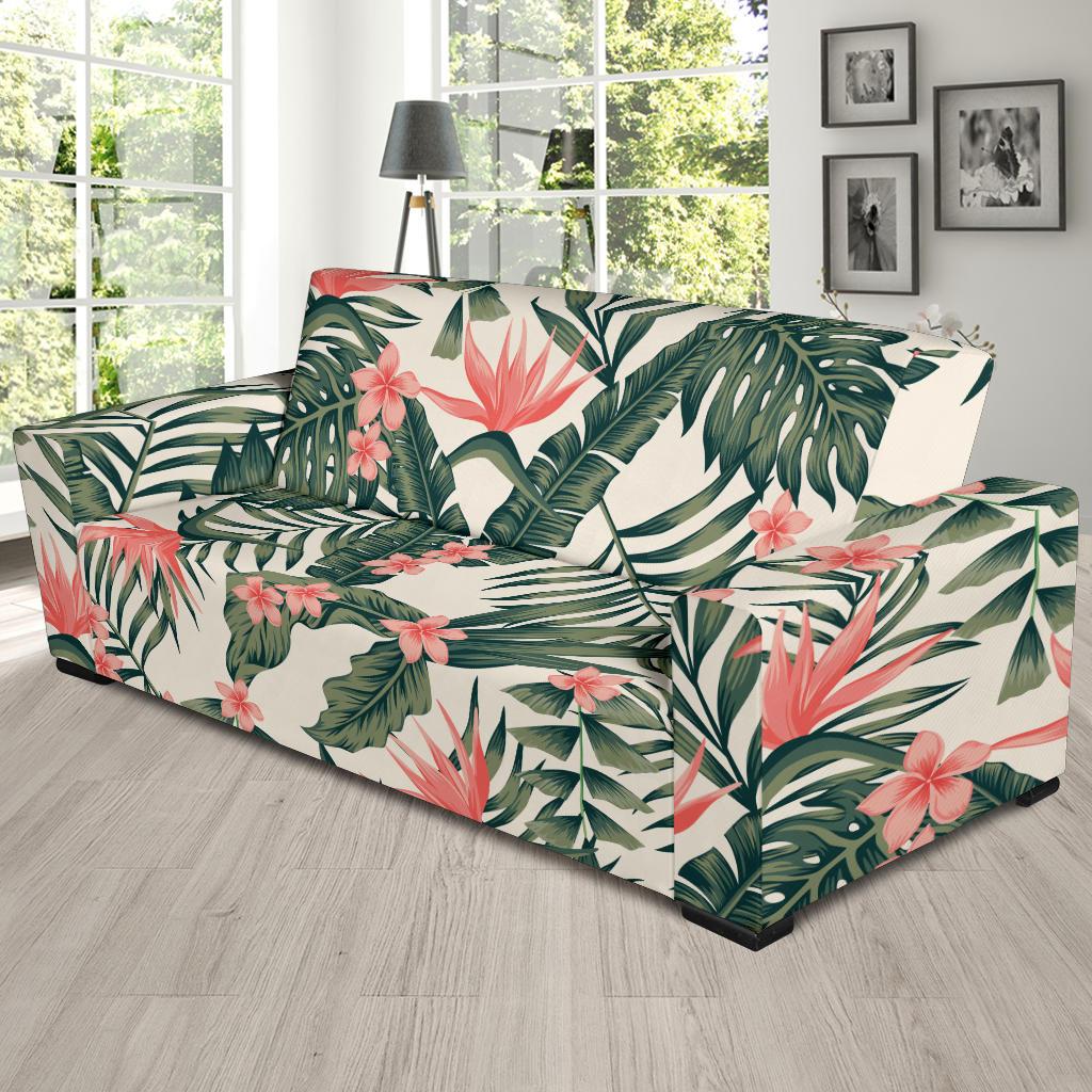 Tropical Flower Palm Leaves Sofa Slipcover-JTAMIGO.COM