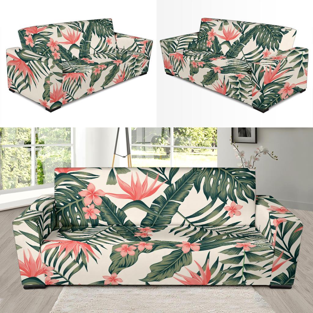 Tropical Flower Palm Leaves Sofa Slipcover-JTAMIGO.COM