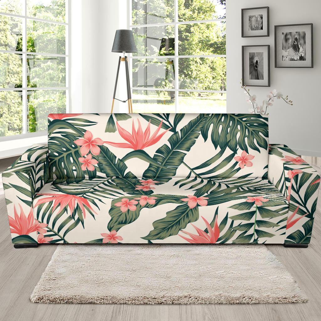 Tropical Flower Palm Leaves Sofa Slipcover-JTAMIGO.COM