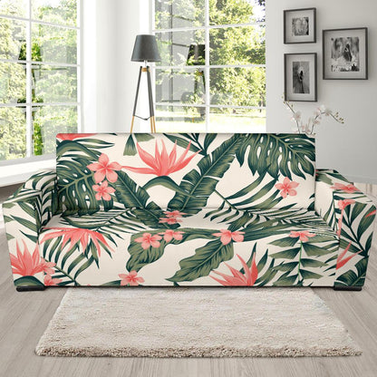 Tropical Flower Palm Leaves Sofa Slipcover-JTAMIGO.COM