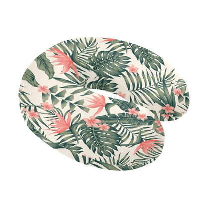 Tropical Flower Palm Leaves U-Shaped Travel Neck Pillow-JTAMIGO.COM