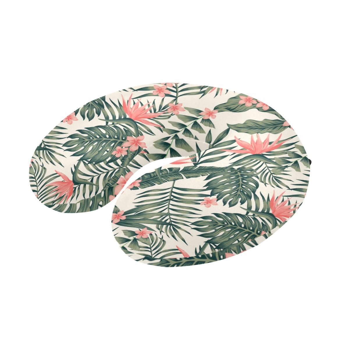 Tropical Flower Palm Leaves U-Shaped Travel Neck Pillow-JTAMIGO.COM