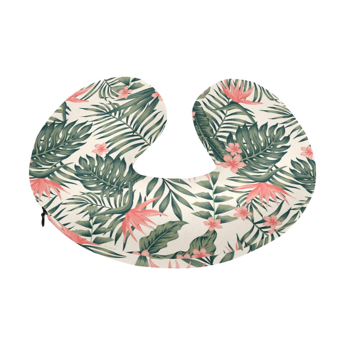 Tropical Flower Palm Leaves U-Shaped Travel Neck Pillow-JTAMIGO.COM