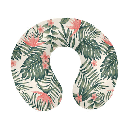 Tropical Flower Palm Leaves U-Shaped Travel Neck Pillow-JTAMIGO.COM
