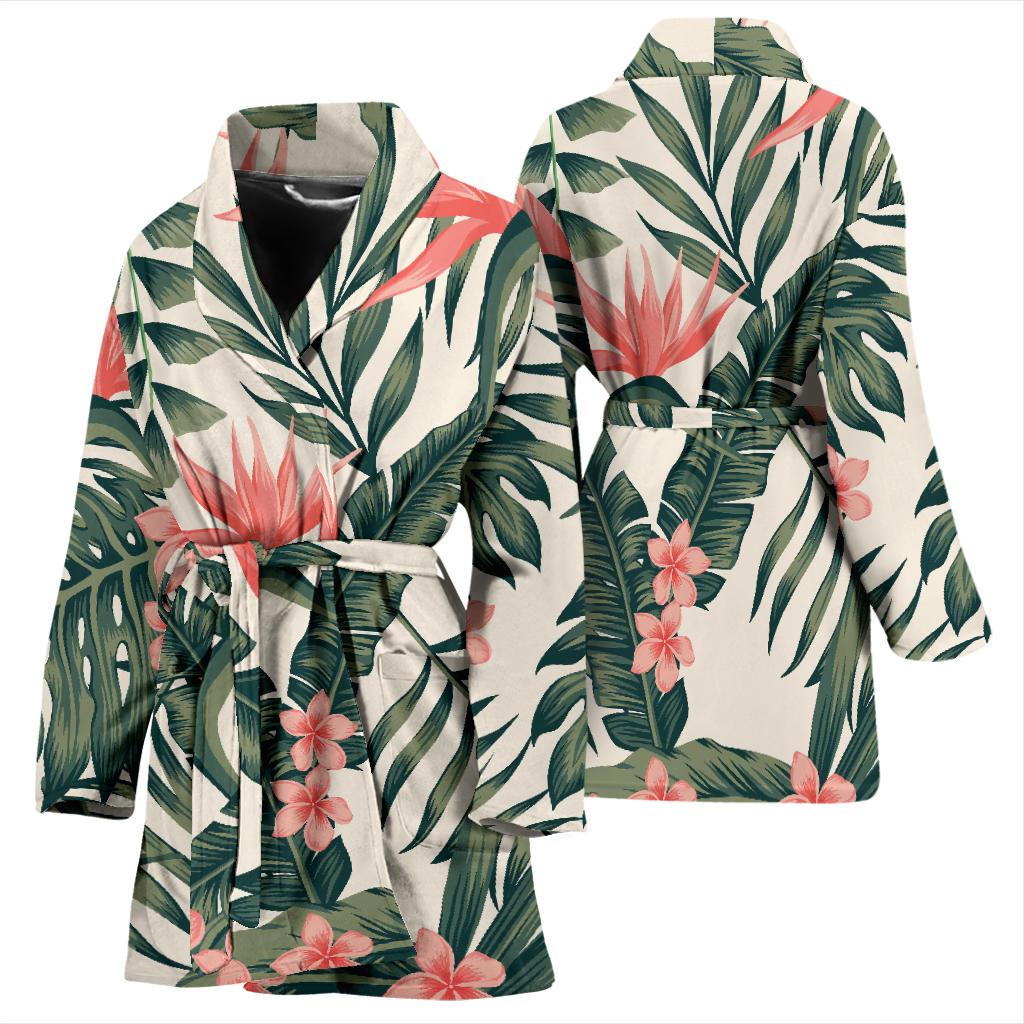 Tropical Flower Palm Leaves Women Bath Robe-JTAMIGO.COM