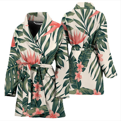 Tropical Flower Palm Leaves Women Bath Robe-JTAMIGO.COM