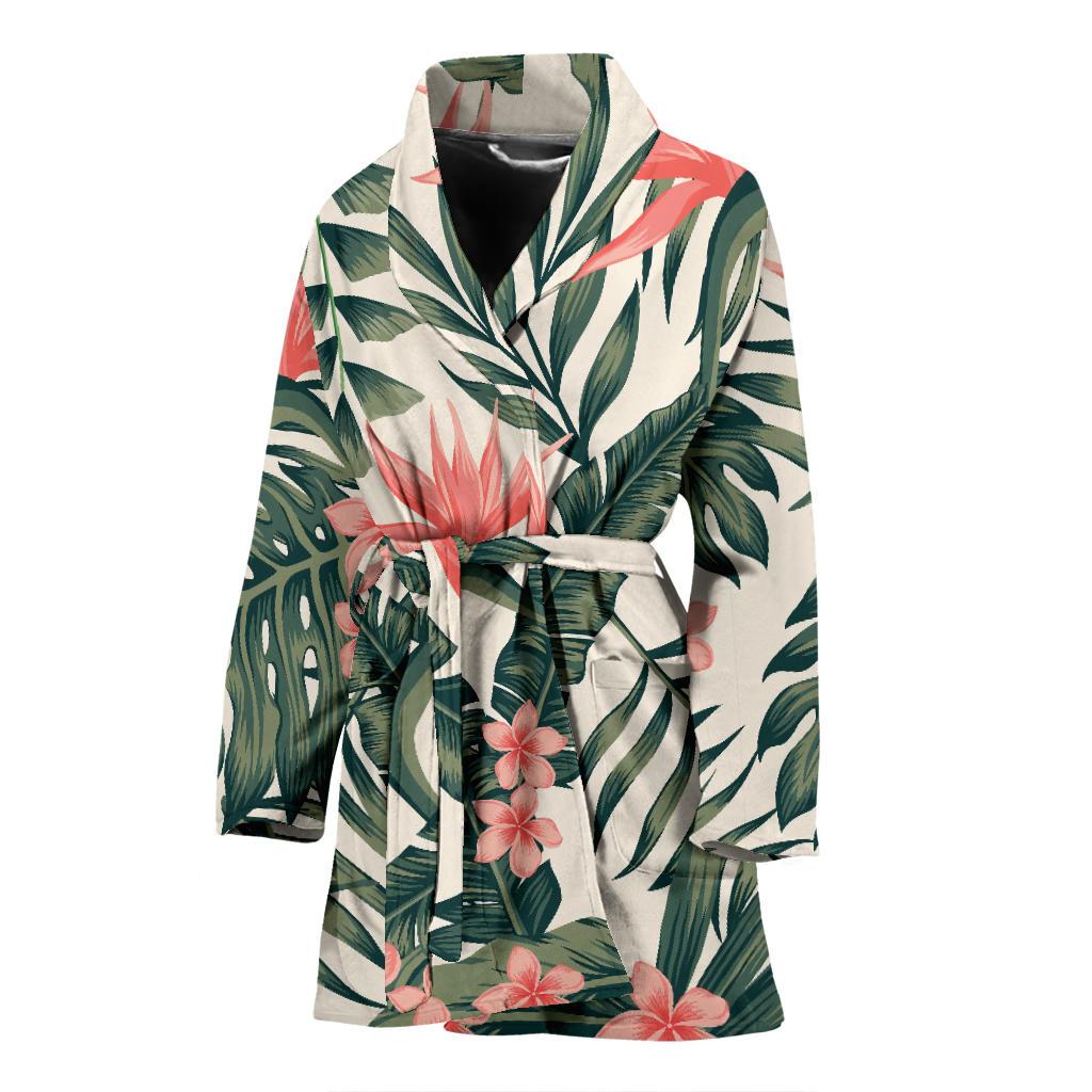 Tropical Flower Palm Leaves Women Bath Robe-JTAMIGO.COM