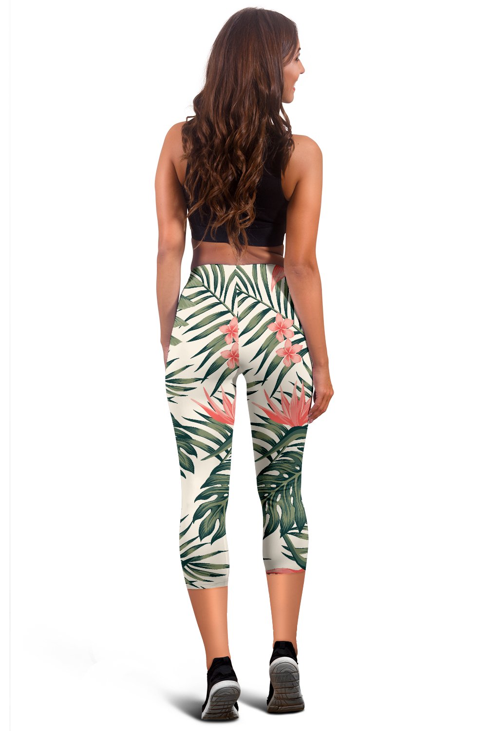 Tropical Flower Palm Leaves Women Capris