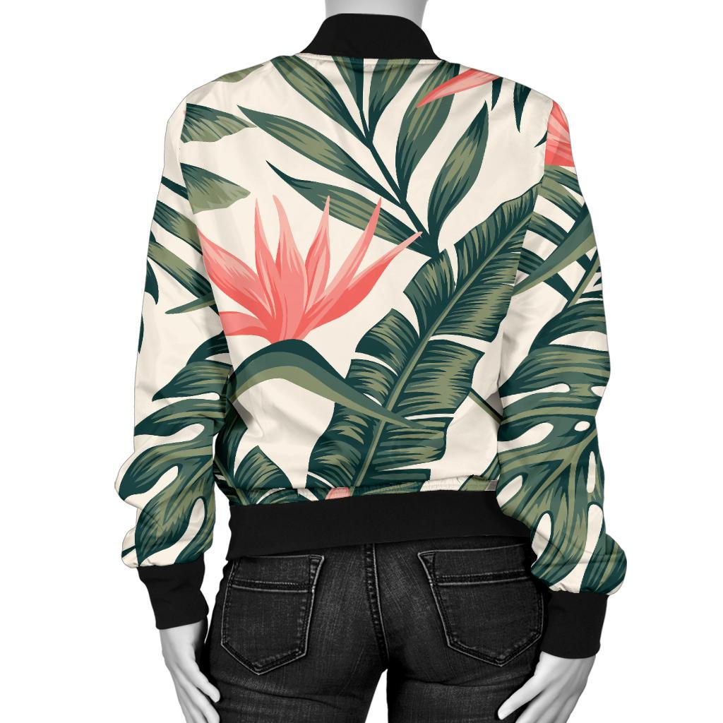Tropical Flower Palm Leaves Women Casual Bomber Jacket