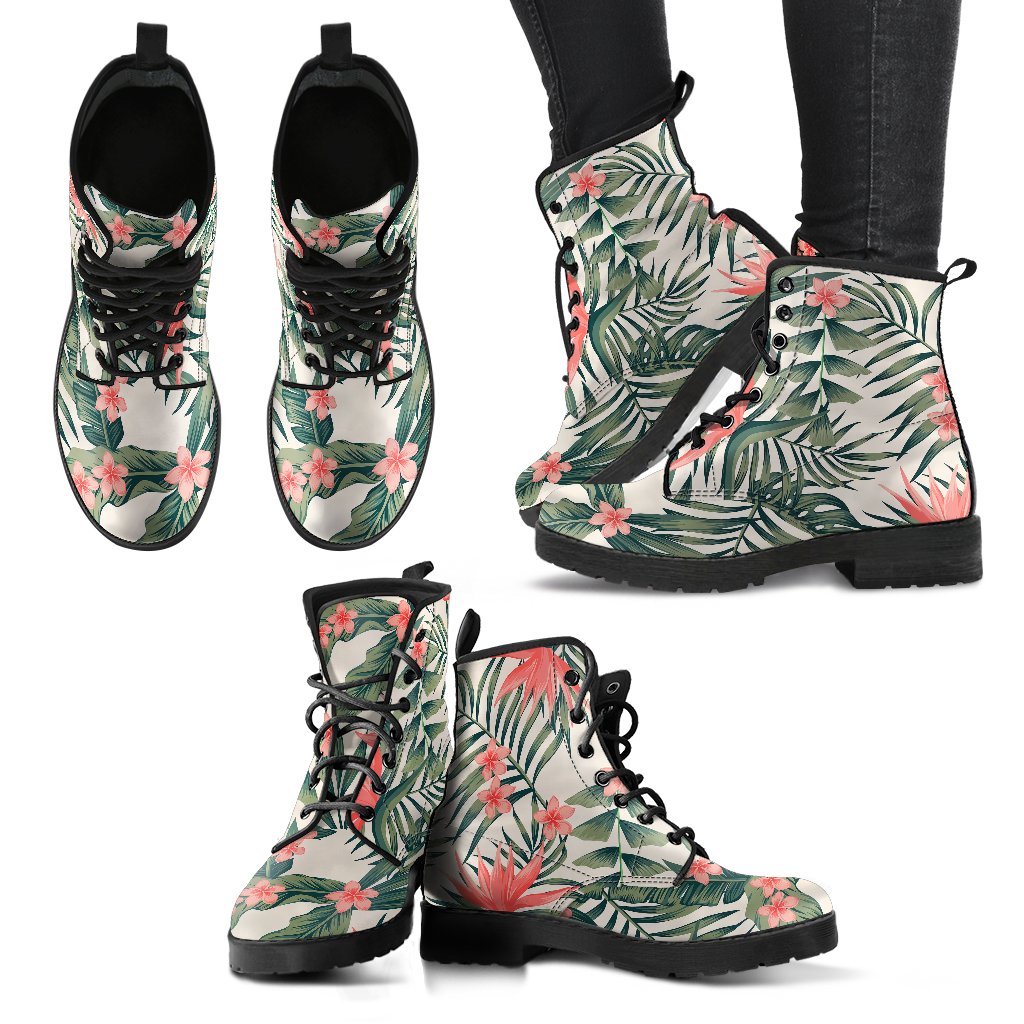 Tropical Flower Palm Leaves Women Leather Boots-JTAMIGO.COM
