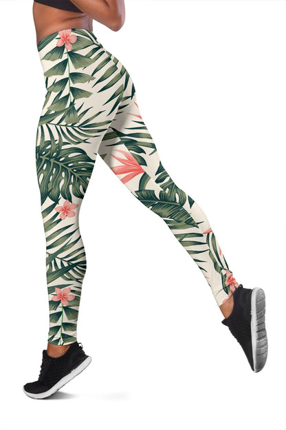 Tropical Flower Palm Leaves Women Leggings
