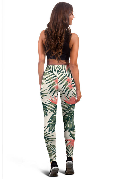Tropical Flower Palm Leaves Women Leggings