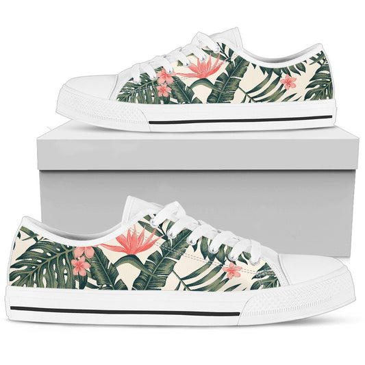 Tropical Flower Palm Leaves Women Low Top Shoes-JTAMIGO.COM