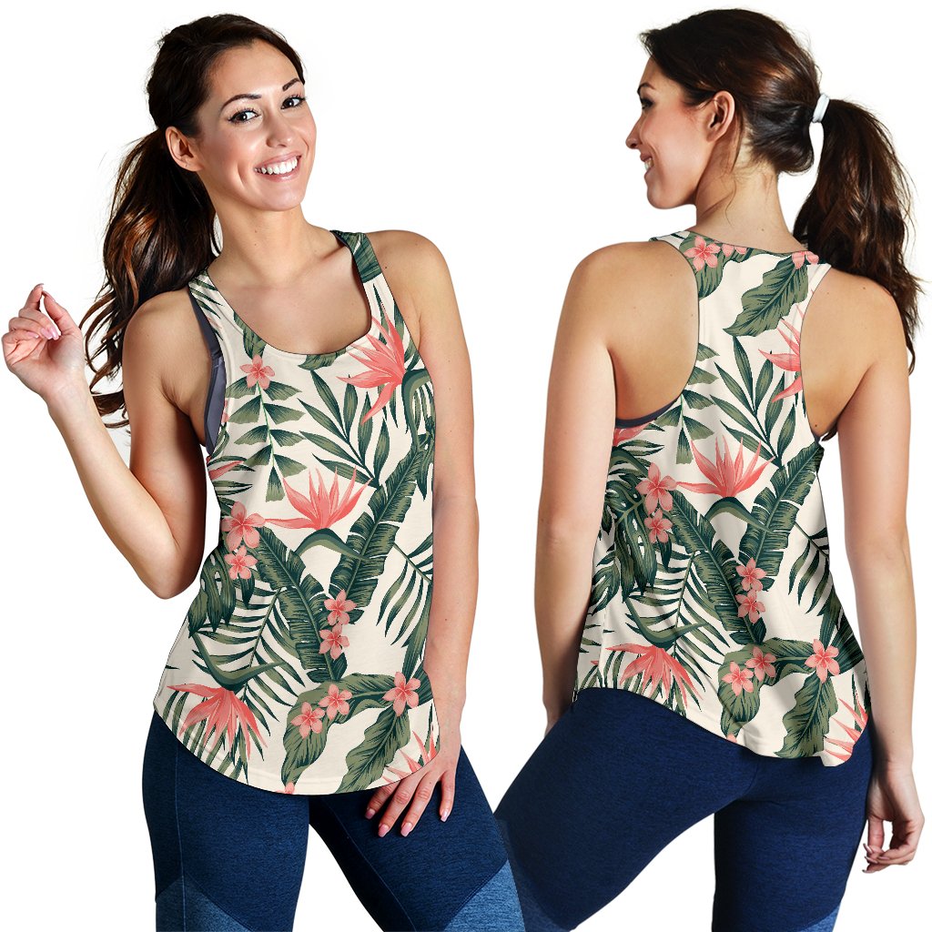 Tropical Flower Palm Leaves Women Racerback Tank Top