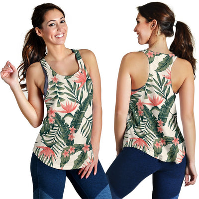 Tropical Flower Palm Leaves Women Racerback Tank Top