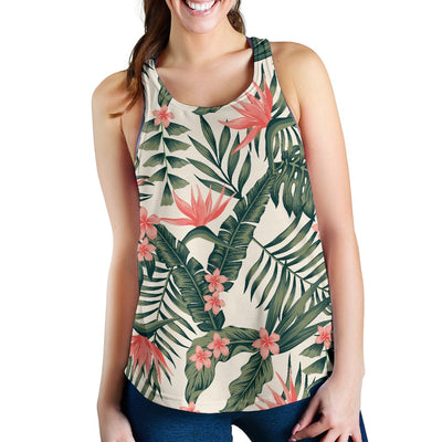 Tropical Flower Palm Leaves Women Racerback Tank Top