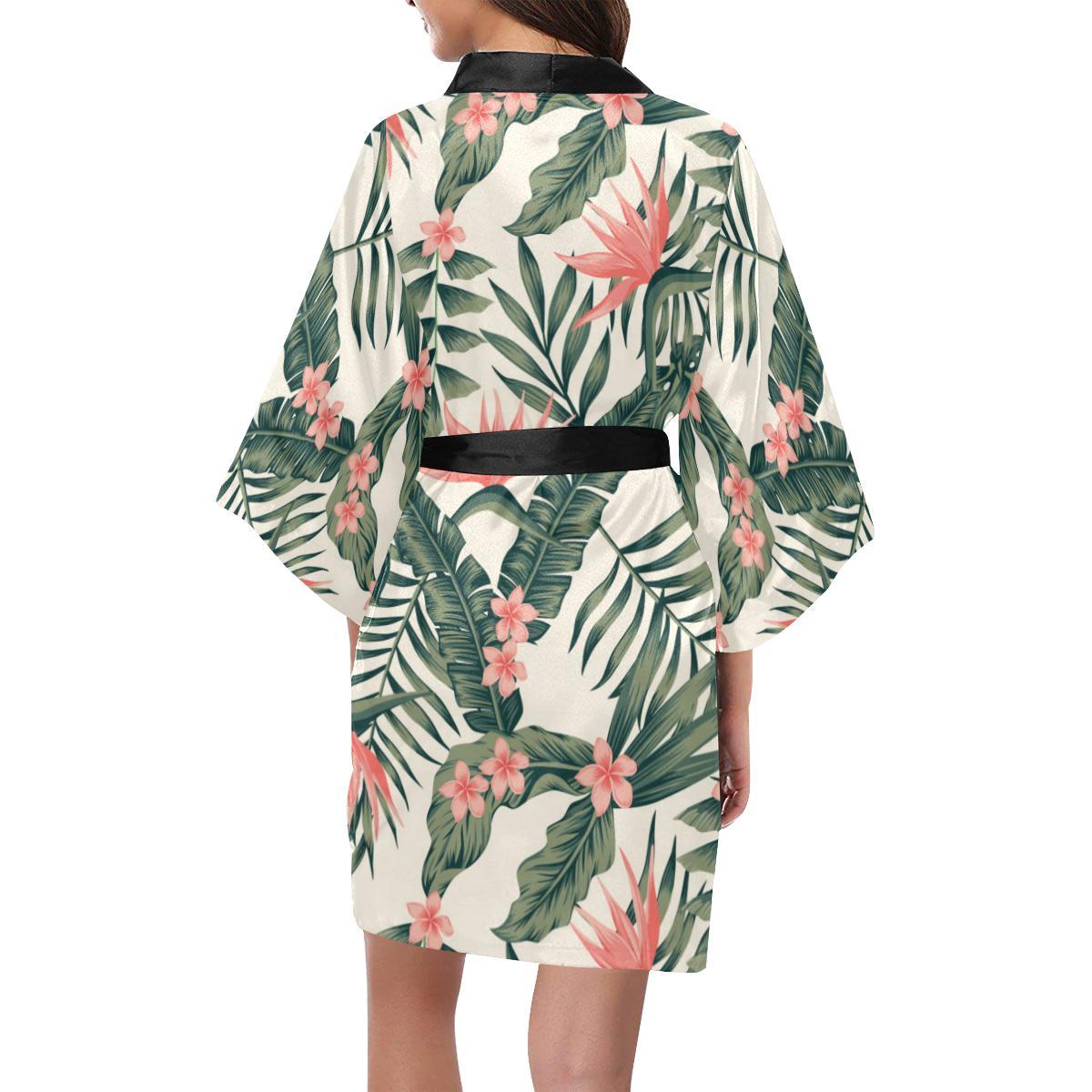 Tropical Flower Palm Leaves Women Short Kimono Robe