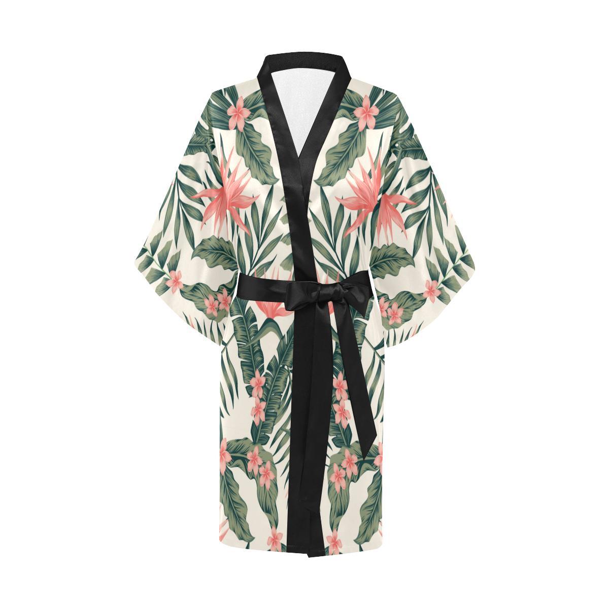 Tropical Flower Palm Leaves Women Short Kimono Robe