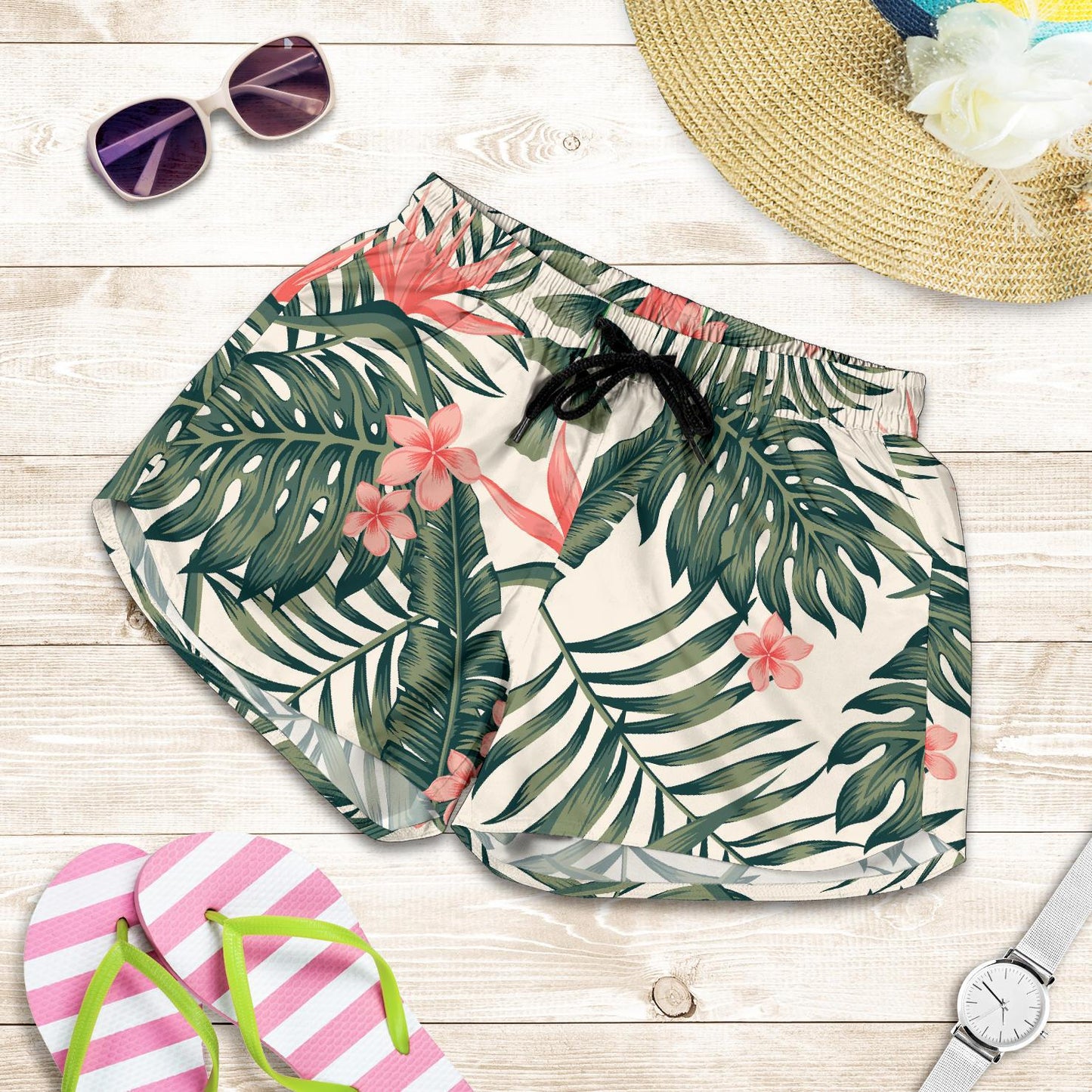 Tropical Flower Palm Leaves Women Shorts-JTAMIGO.COM