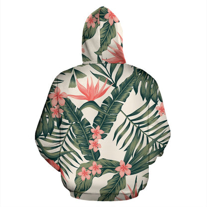 Tropical Flower Palm Leaves Zip Up Hoodie