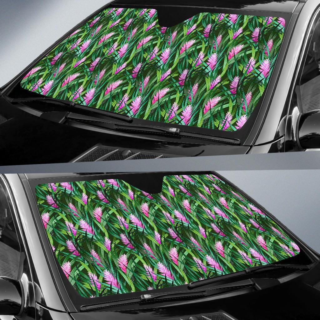 Tropical Flower Pink Heliconia Print Car Sun Shade For Windshield
