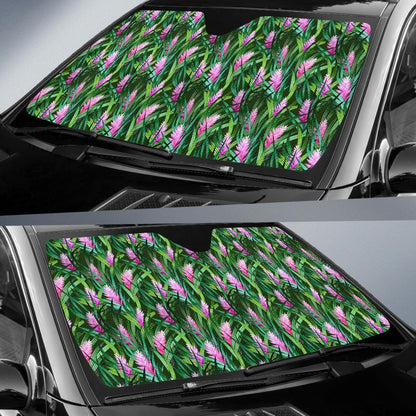 Tropical Flower Pink Heliconia Print Car Sun Shade For Windshield