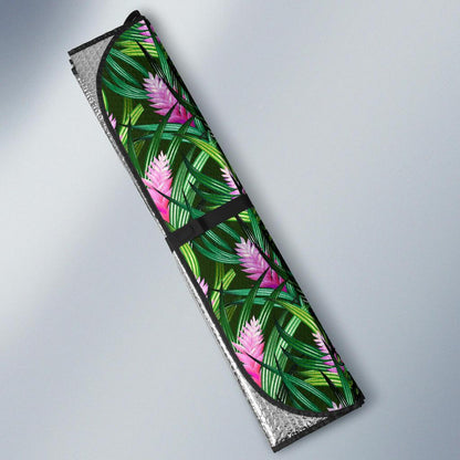 Tropical Flower Pink Heliconia Print Car Sun Shade For Windshield