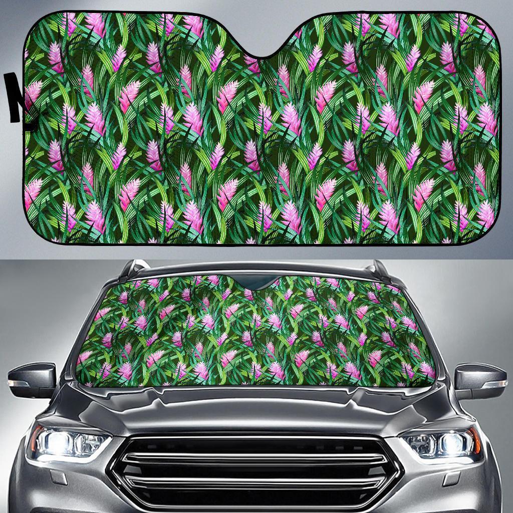 Tropical Flower Pink Heliconia Print Car Sun Shade For Windshield