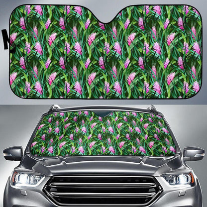 Tropical Flower Pink Heliconia Print Car Sun Shade For Windshield