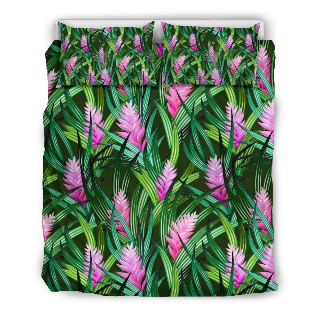 Tropical Flower Pink Heliconia Print Duvet Cover Bedding Set