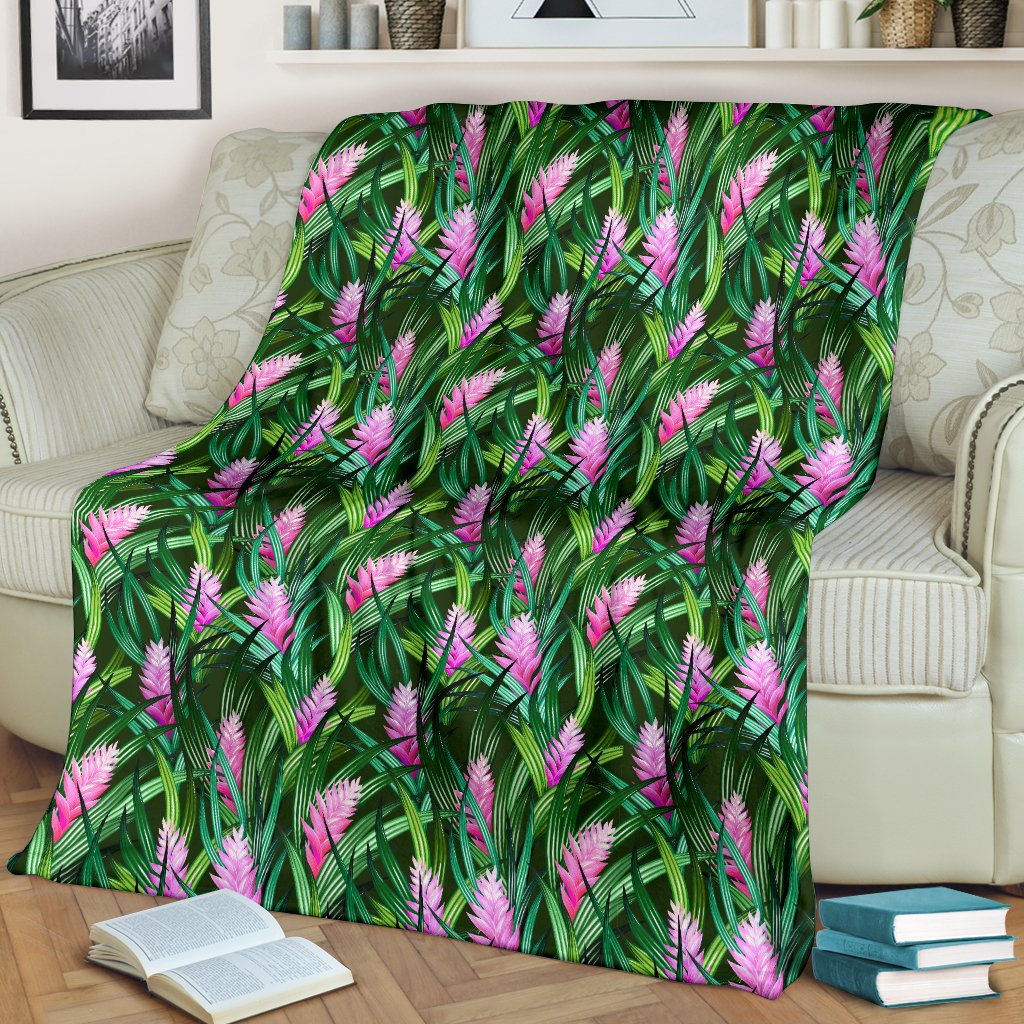 Tropical Flower Pink Heliconia Print Fleece Blanket