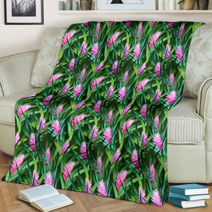 Tropical Flower Pink Heliconia Print Fleece Blanket