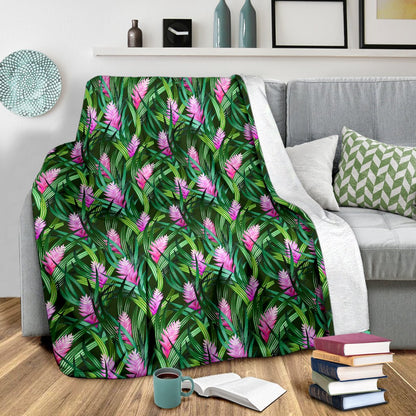 Tropical Flower Pink Heliconia Print Fleece Blanket