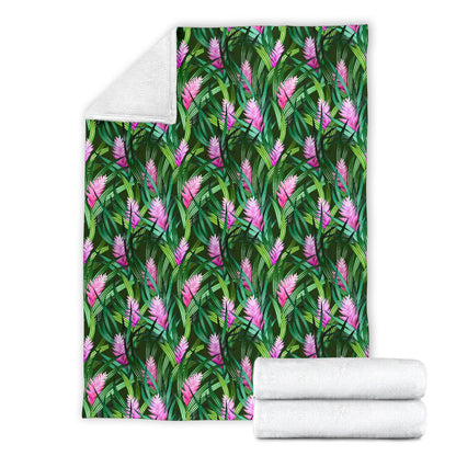Tropical Flower Pink Heliconia Print Fleece Blanket