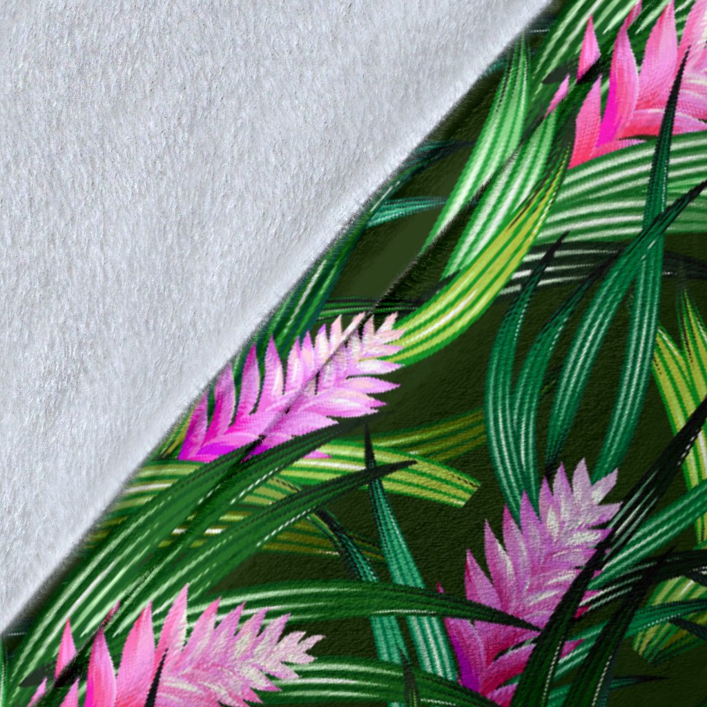 Tropical Flower Pink Heliconia Print Fleece Blanket
