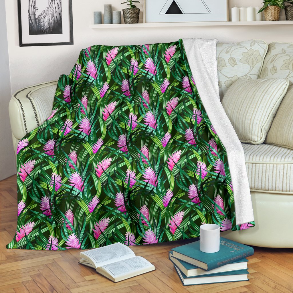 Tropical Flower Pink Heliconia Print Fleece Blanket