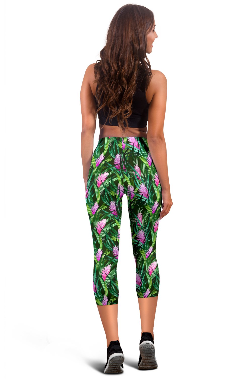 Tropical Flower Pink Heliconia Print Women Capris