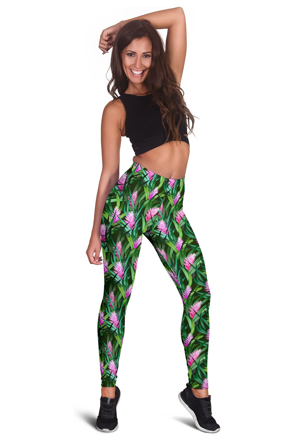 Tropical Flower Pink Heliconia Print Women Leggings